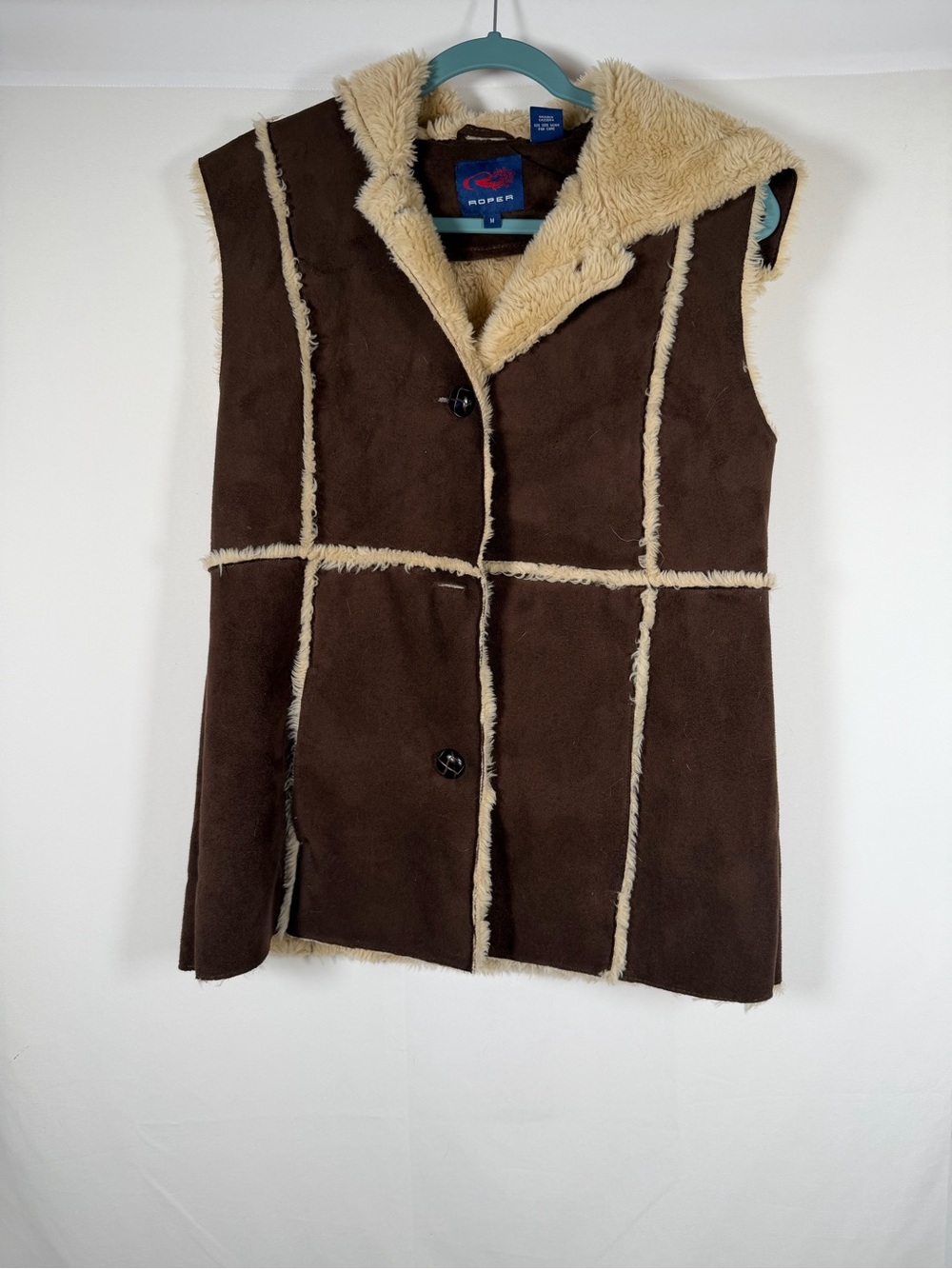 Roper Brown Vest with Cream Sherpa Faux Fur Trim 70s 90s inspired western indie